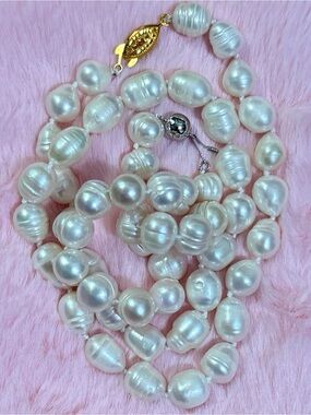 7-8 mm Gorgeous Baroque White AKOYA Pearl Necklace 18” & Bracelet 8” Set